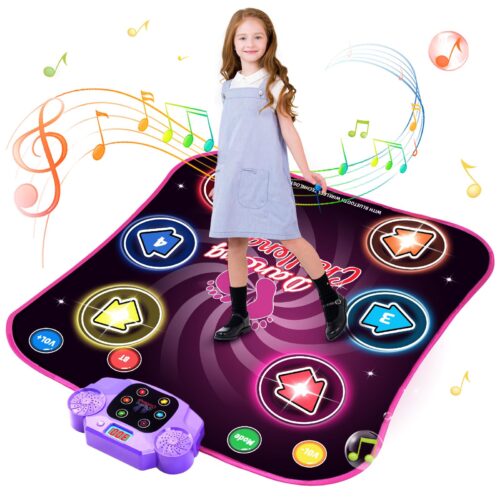 Version 1.0.0 Light Up Dance Mat for Girls, Bluetooth Support, Built-in Music, Bluetooth Support, Built-in Music,Christmas Birthday Gifts for Girls Boys Age 3+