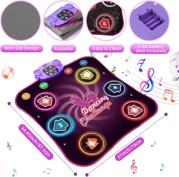 4 Light Up Dance Mat for Girls, Bluetooth Support, Built-in Music, Bluetooth Support, Built-in Music,Christmas Birthday Gifts for Girls Boys Age 3+