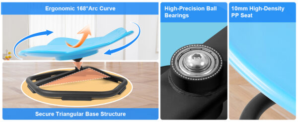 5 Elephant Kids Sensory Swivel Chair, 360° Spinning Seat, Toddler Sit and Spin Wobble Chair, Sensory Training Balance Toys, Autism ADHD Chairs, Physical Therapy Body Coordination,Training Body Coordination for Boy Girl (Blue )