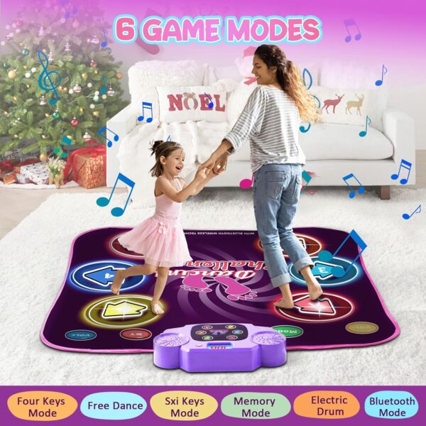 6 Light Up Dance Mat for Girls, Bluetooth Support, Built-in Music, Bluetooth Support, Built-in Music,Christmas Birthday Gifts for Girls Boys Age 3+