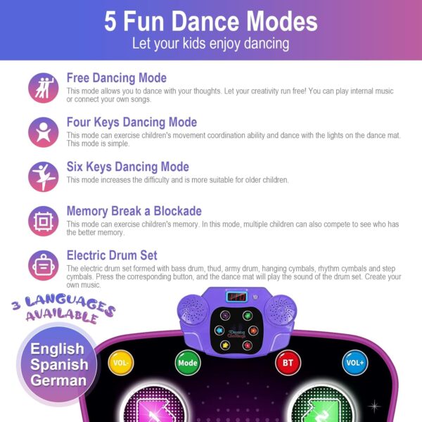 7 Light Up Dance Mat for Girls, Bluetooth Support, Built-in Music, Bluetooth Support, Built-in Music,Christmas Birthday Gifts for Girls Boys Age 3+