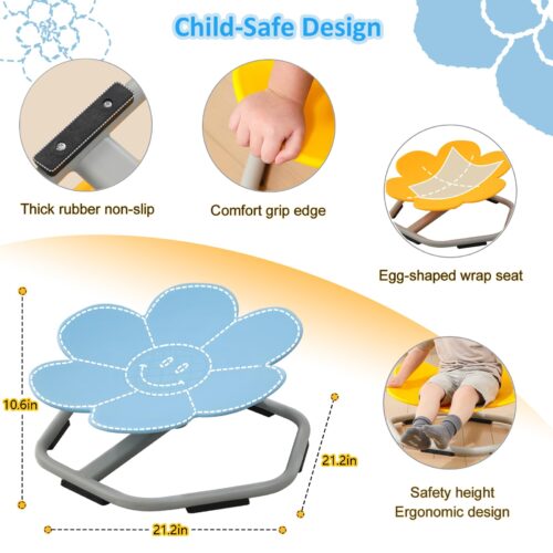 Flower Kids Swivel Chair, Non-Slip Base Spinning Chair for Autistic Kids, Sit and Spin Sensory Spinning Chair Training Body Coordination,Non Slip Toys 360° Aged 3+,Autism with Design for Children(Blue)