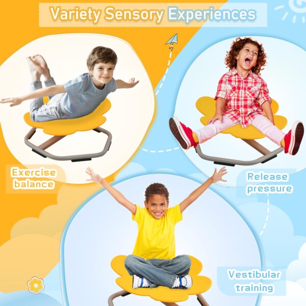 Version 1.0.0 Flower Kids Swivel Chair, Non-Slip Base Spinning Chair for Autistic Kids, Sit and Spin Sensory Spinning Chair Training Body Coordination,Non Slip Toys 360° Aged 3+,Autism with Design for Children(Yellow)