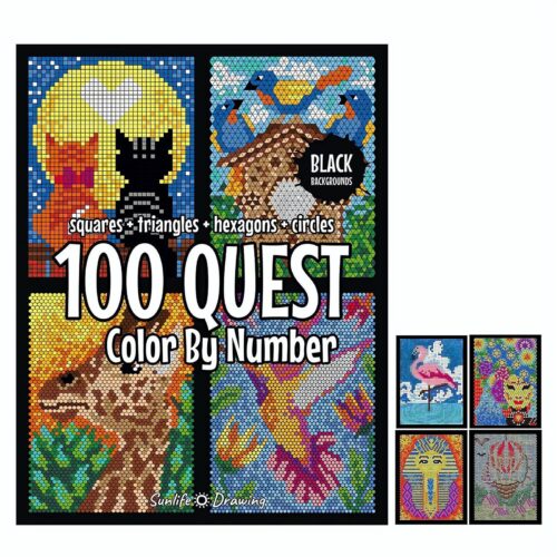 100 QUEST Color By Number Book/duos Tip Watercolor Pens, Coloring Exploration Color Quests Activity Book for Kids Adult, Paint by Number Coloring Book, Water-Based Double-Headed Watercolor Pen