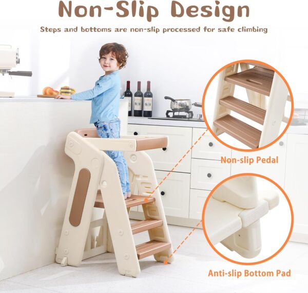 71F8Qqi-HQL._AC_SL1500_ Folding Toddler Learning Tower, Adjustable Height Step Stool with Safety Bar,Kitchen Step Stool and Baby HighChair Set,Standing Tower for kitchen Counter Bathroom