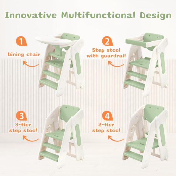 71O-5KOlMaL._AC_SL1500_ Folding Toddler Learning Tower, Adjustable Height Step Stool with Safety Bar,Kitchen Step Stool and Baby HighChair Set,Standing Tower for kitchen Counter Bathroom