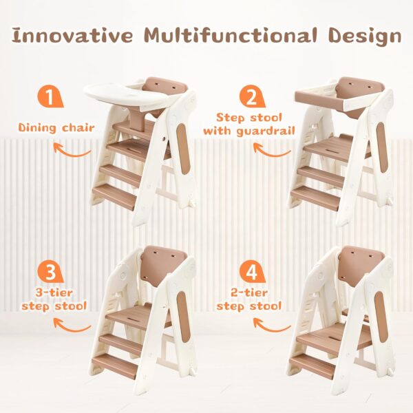 71QGF+Jwm-L._AC_SL1500_ Folding Toddler Learning Tower, Adjustable Height Step Stool with Safety Bar,Kitchen Step Stool and Baby HighChair Set,Standing Tower for kitchen Counter Bathroom