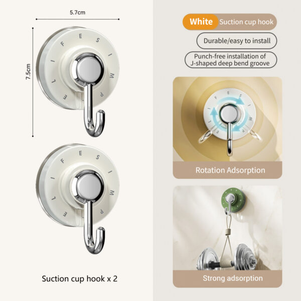白色挂勾 Suction Cup Hooks – Heavy Duty, Waterproof & Reusable Vacuum Hooks for Bathroom & Kitchen – Adjustable,360° Rotating Vacuum Adhesive Hooks