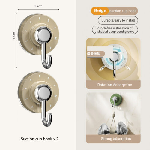 Suction Cup Hooks – Heavy Duty, Waterproof & Reusable Vacuum Hooks for Bathroom & Kitchen – Adjustable,360° Rotating Vacuum Adhesive Hooks