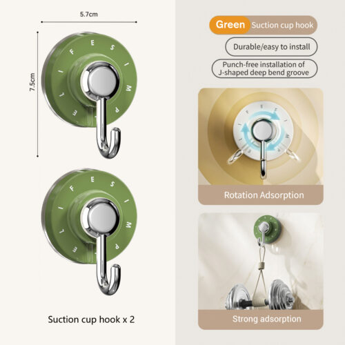 Suction Cup Hooks – Heavy Duty, Waterproof & Reusable Vacuum Hooks for Bathroom & Kitchen – Adjustable,360° Rotating Vacuum Adhesive Hooks