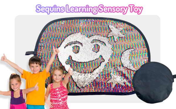 详情图_1 ensory Wall | Sequin Flip Fabric for Kids | Sequin Fabric Sensory Wall Panel | Reversible Sequins | ADHD and Autism ToyReversible Sequins DIY Decoration Wall Sensory Fun Toy Discovery Learning with Travel Case for Kids